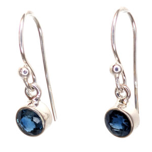 Sapphire Round Faceted Sterling Silver Earrings
