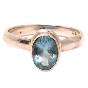 Aquamarine Oval Faceted Sterling Silver Ring; size 7
