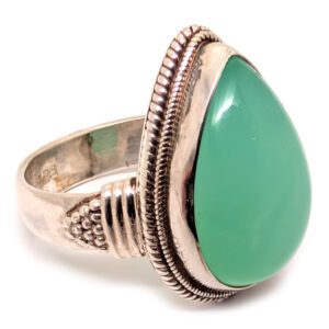 Chrysoprase Teardrop Sterling Silver Ring; size 8 1/4