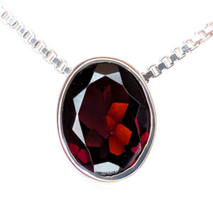 Garnet Oval Faceted Sterling Silver Slider Pendant with Chain