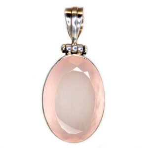 Rose Quartz Oval Faceted Sterling Silver Pendant, Large
