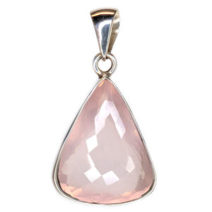 Rose Quartz Triangular Faceted Sterling Silver Pendant