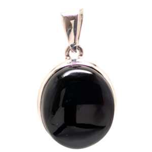 Black Tourmaline Oval Sterling Silver Pendant