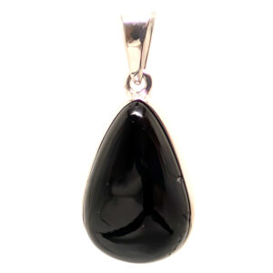 Black Tourmaline Teardrop Sterling Silver Pendant