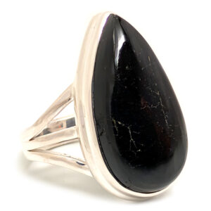 Black Tourmaline Teardrop Sterling Silver Ring; size 7 1/4
