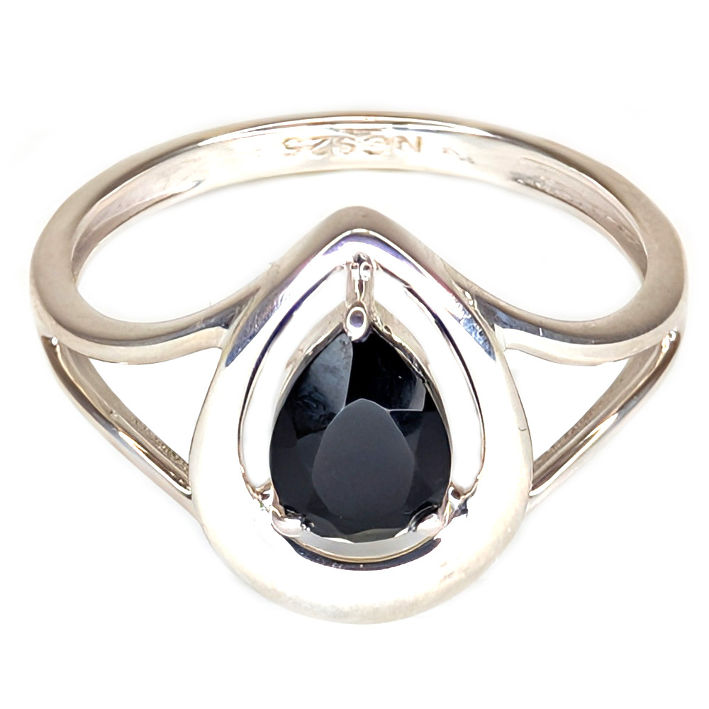Black Tourmaline Faceted Teardrop Sterling Silver Ring; size 8 Black Tourmaline Faceted Teardrop Sterling Silver Ring; size 8