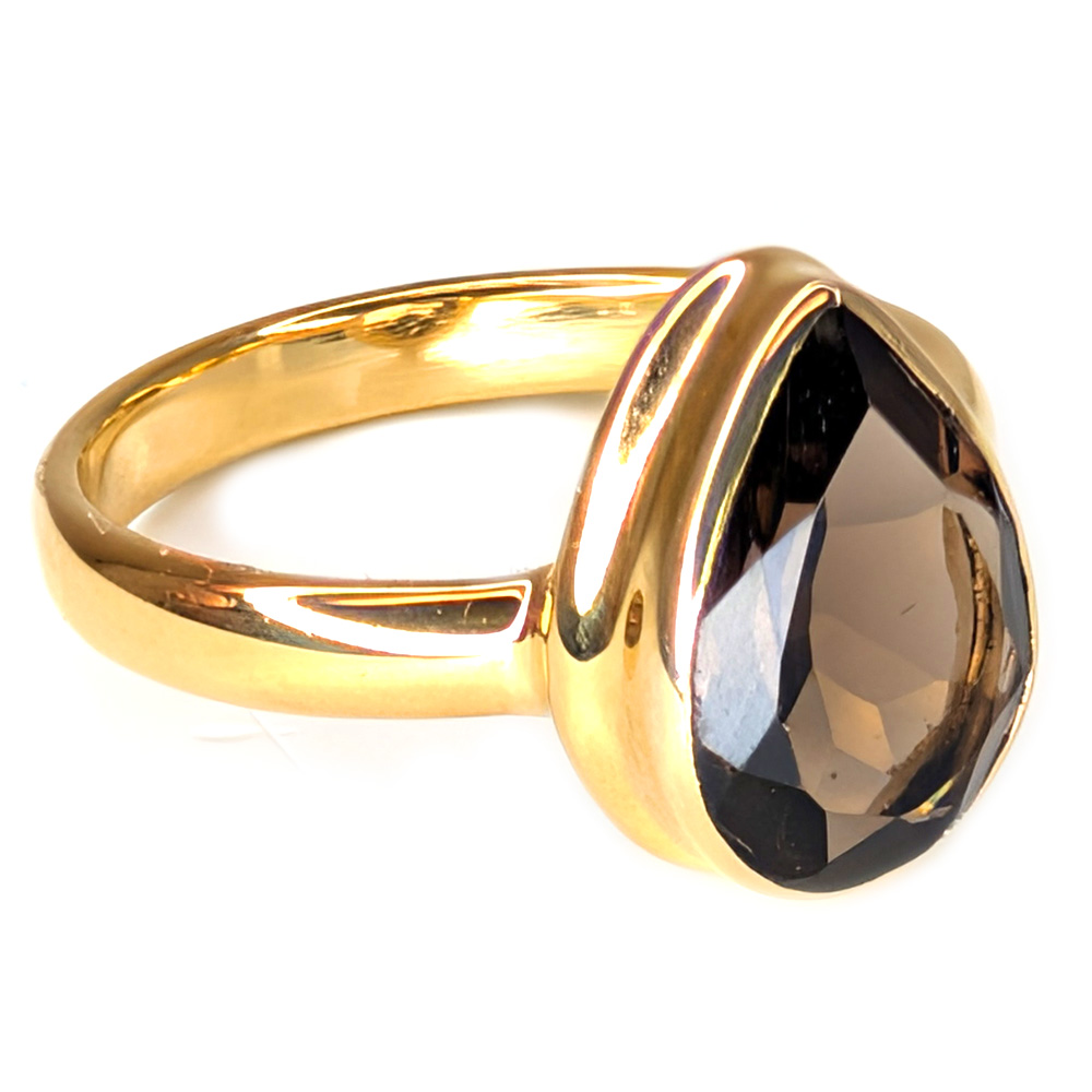 Smoky Quartz Faceted Teardrop Gold Vermeil Ring; size 5 Smoky Quartz Faceted Teardrop Gold Vermeil Ring; size 5 - Image 2