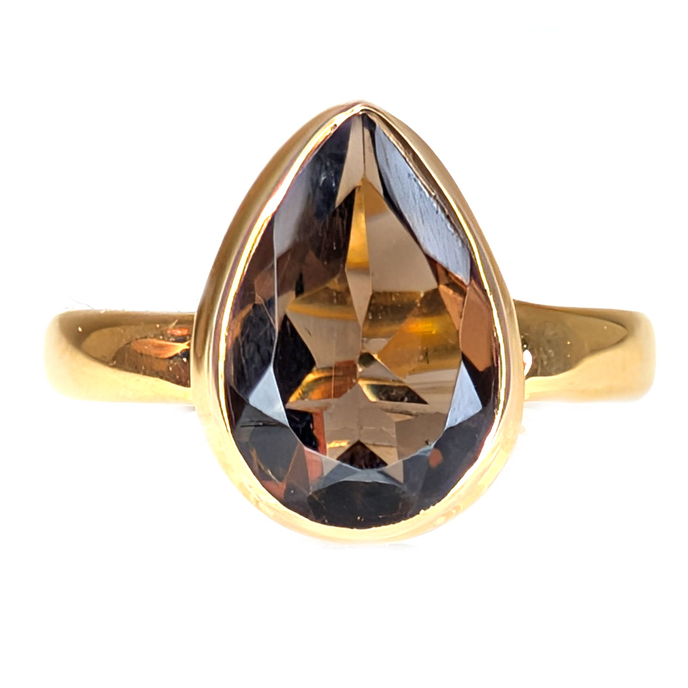 Smoky Quartz Faceted Teardrop Gold Vermeil Ring; size 5 Smoky Quartz Faceted Teardrop Gold Vermeil Ring; size 5