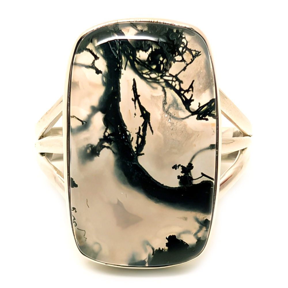 Moss Agate Rectangular Sterling Silver Ring; size 7 Moss Agate Rectangular Sterling Silver Ring; size 7 - Image 2