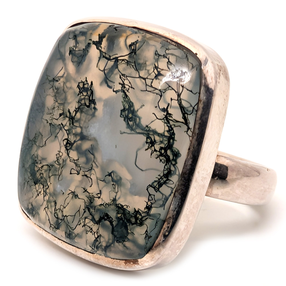 Moss Agate Rectangular Sterling Silver Ring; size 9 Moss Agate Rectangular Sterling Silver Ring; size 9