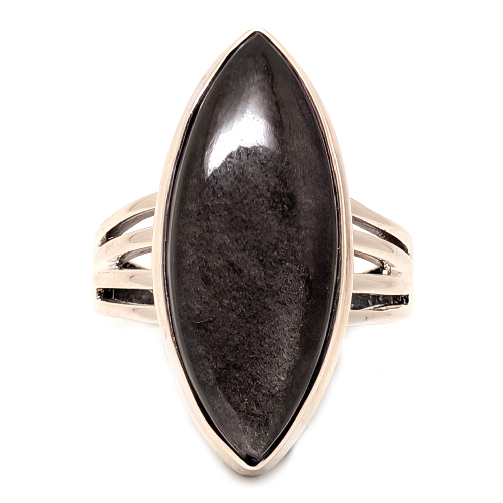 Silver Sheen Obsidian Marquis Sterling Silver Ring; size 8 1/2 Silver Sheen Obsidian Marquis Sterling Silver Ring; size 8 1/2 - Image 2