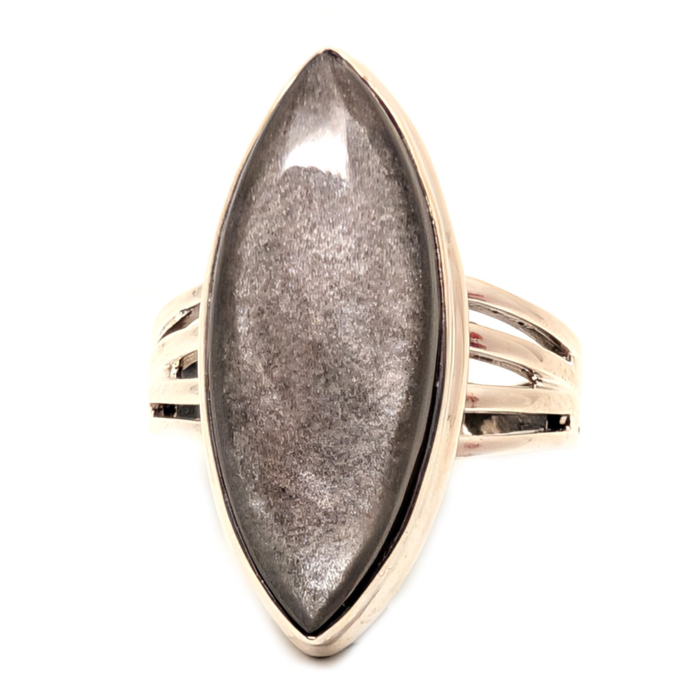 Silver Sheen Obsidian Marquis Sterling Silver Ring; size 8 1/2 Silver Sheen Obsidian Marquis Sterling Silver Ring; size 8 1/2