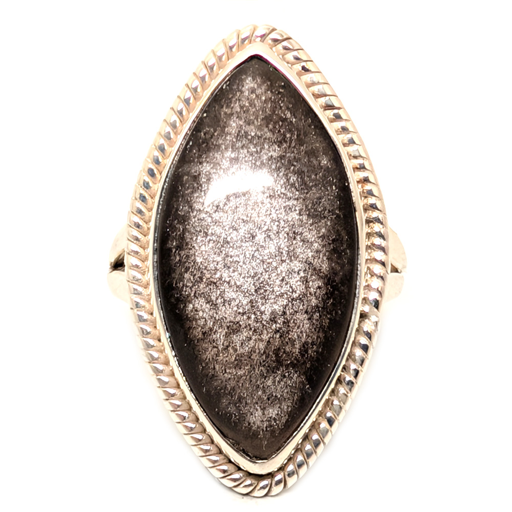 Silver Sheen Obsidian Marquis Sterling Silver Ring; size 9 Silver Sheen Obsidian Marquis Sterling Silver Ring; size 9 - Image 2