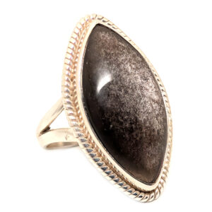 Silver Sheen Obsidian Marquis Sterling Silver Ring; size 9