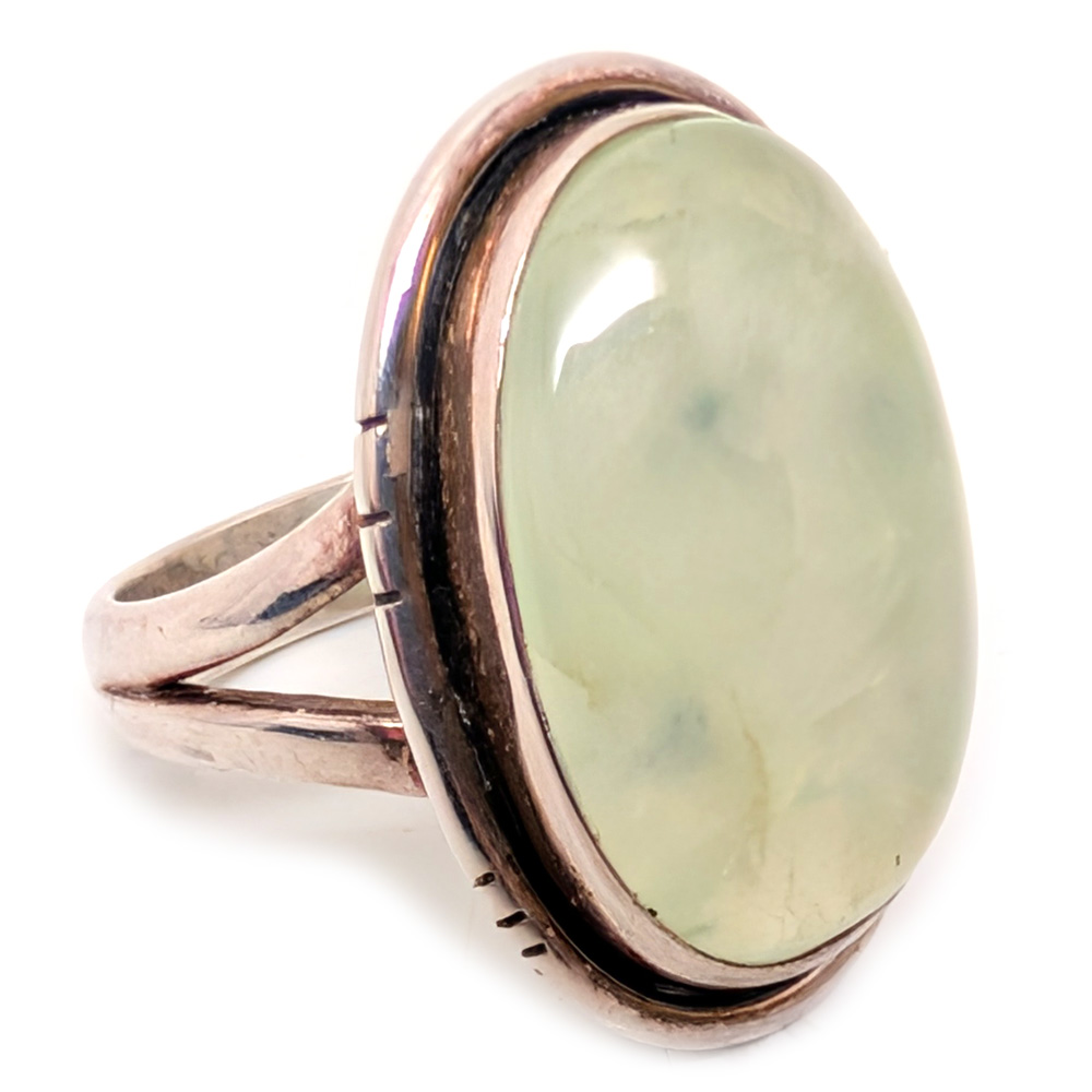 Prehnite Oval Sterling Silver Ring; size 7 1/4 Prehnite Oval Sterling Silver Ring; size 7 1/4