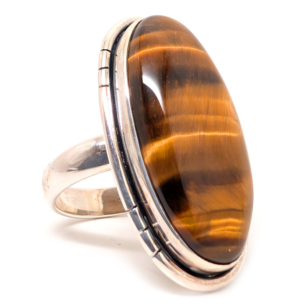 Tiger Eye Oval Sterling Silver Ring; size 8 Tiger Eye Oval Sterling Silver Ring; size 8