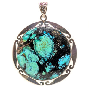 Turquoise Large Round Sterling Silver Pendant Turquoise Large Round Sterling Silver Pendant