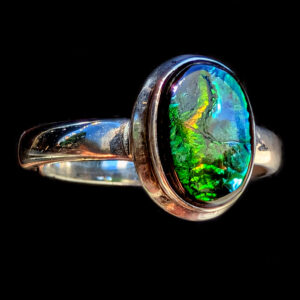 Ammolite Fossil Sterling Silver Ring; size 8 1/4