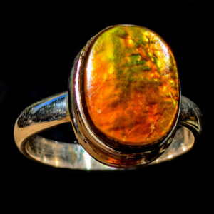 Ammolite Fossil Sterling Silver Ring; size 9 1/4