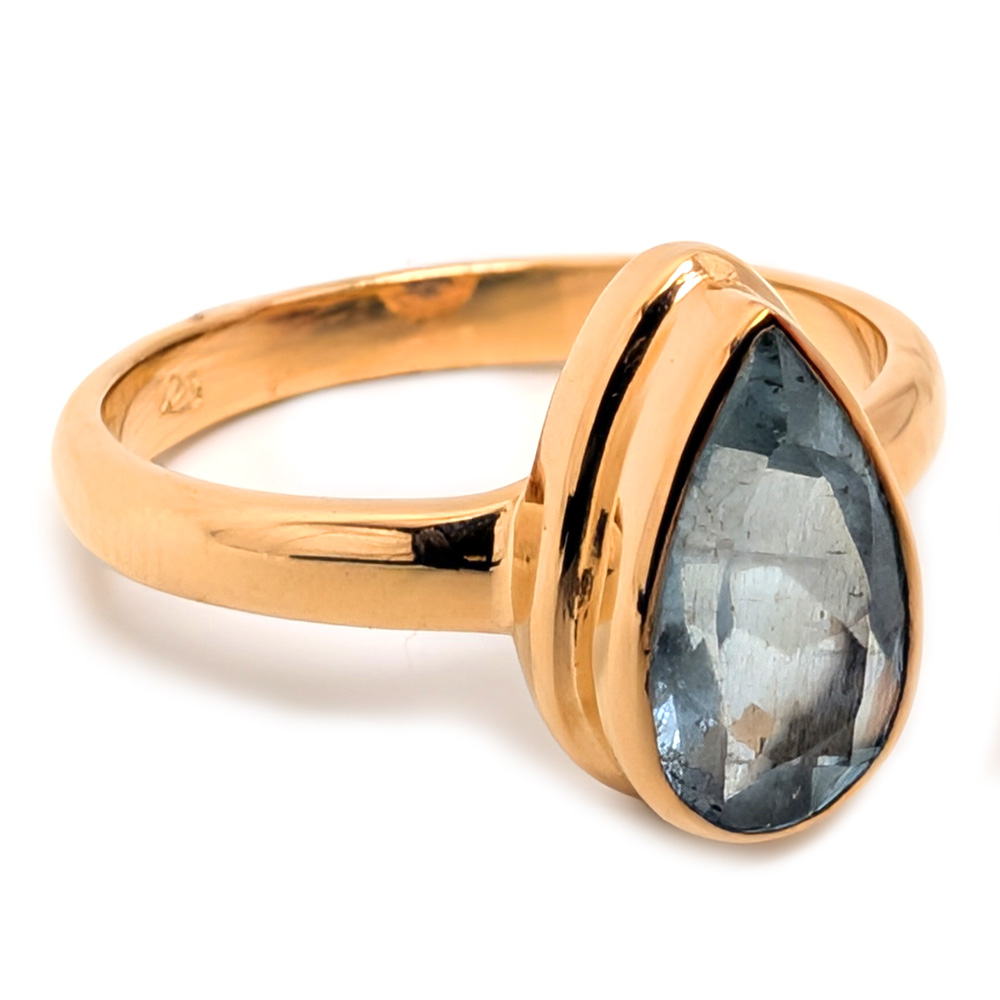 Aquamarine Teardrop Faceted Gold Vermeil Ring; size 5 Aquamarine Teardrop Faceted Gold Vermeil Ring; size 5 - Image 2