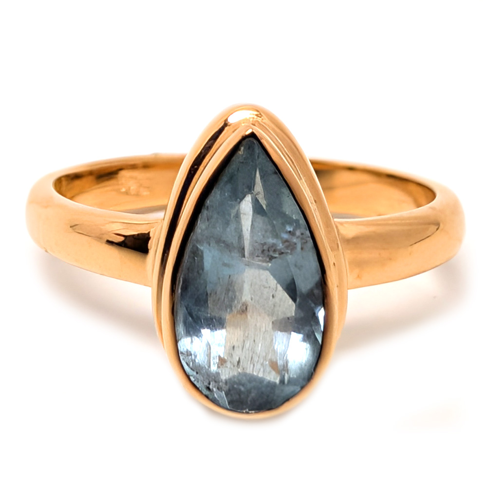 Aquamarine Teardrop Faceted Gold Vermeil Ring; size 5 Aquamarine Teardrop Faceted Gold Vermeil Ring; size 5