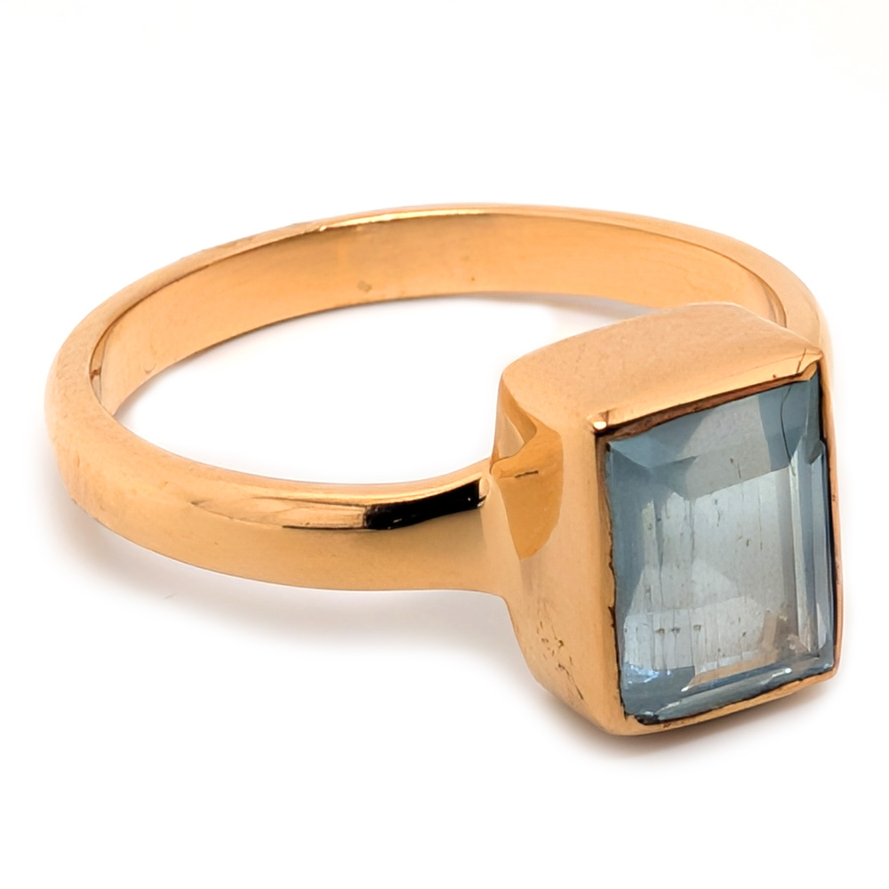 Aquamarine Rectangular Faceted Gold Vermeil Ring; size 6 Aquamarine Rectangular Faceted Gold Vermeil Ring; size 6 - Image 2