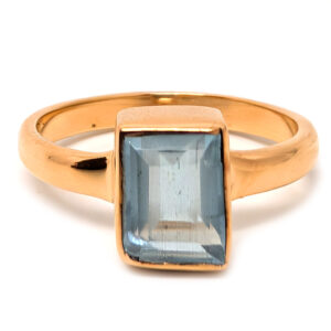 Aquamarine Rectangular Faceted Gold Vermeil Ring; size 6