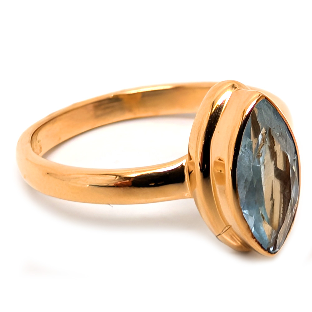 Aquamarine Marquise Faceted Gold Vermeil Ring; size 7 Aquamarine Marquise Faceted Gold Vermeil Ring; size 7 - Image 2