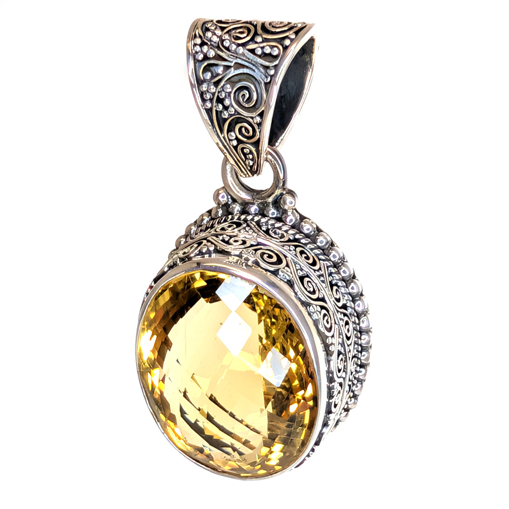 Citrine Oval Faceted Sterling Silver Pendant, Large Citrine Oval Faceted Sterling Silver Pendant, Large - Image 2