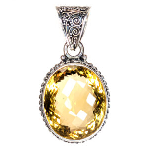 Citrine Oval Faceted Sterling Silver Pendant, Large
