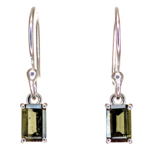 Moldavite Rectangular Faceted Sterling Silver Earrings Moldavite Rectangular Faceted Sterling Silver Earrings