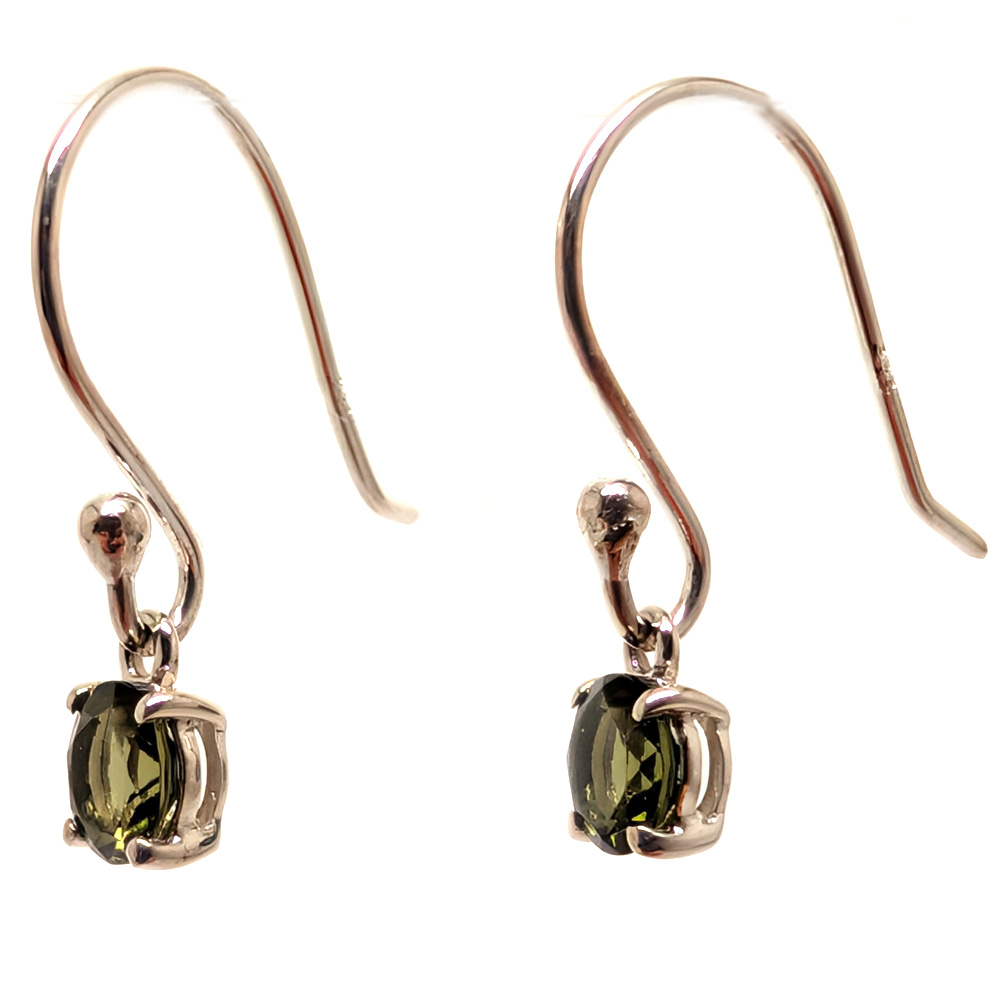 Moldavite Round Faceted Sterling Silver Earrings Moldavite Round Faceted Sterling Silver Earrings - Image 2