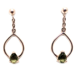 Moldavite Teardrop Faceted Sterling Silver Earrings