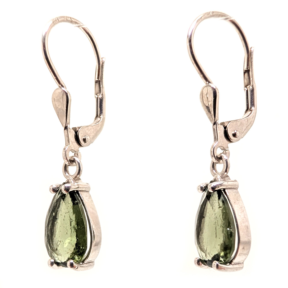 Moldavite Teardrop Faceted Sterling Silver Earrings Moldavite Teardrop Faceted Sterling Silver Earrings - Image 2
