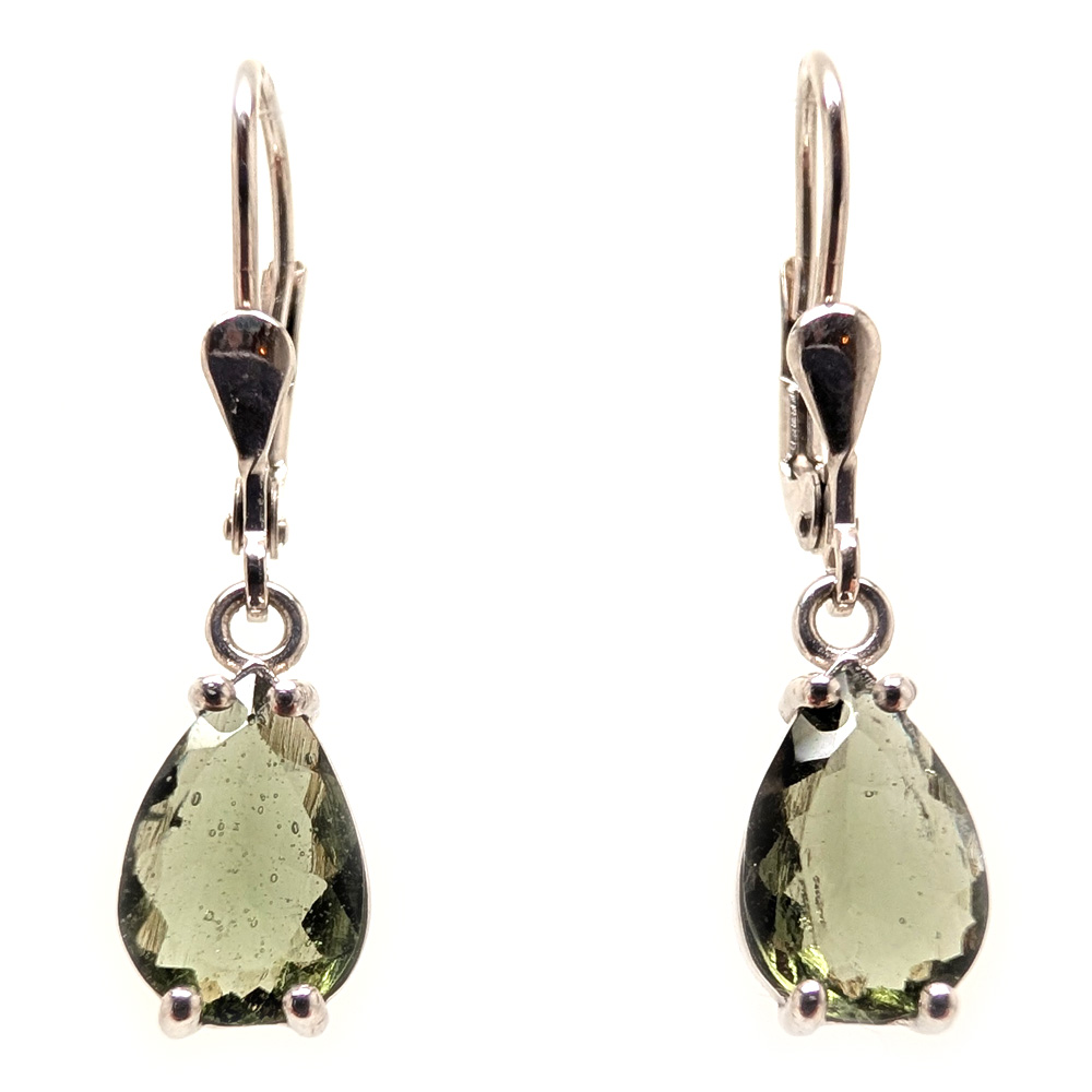 Moldavite Teardrop Faceted Sterling Silver Earrings Moldavite Teardrop Faceted Sterling Silver Earrings