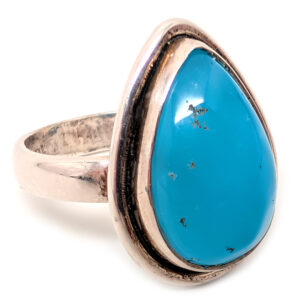 Blue Smithsonite Teardrop Sterling Silver Ring; size 7