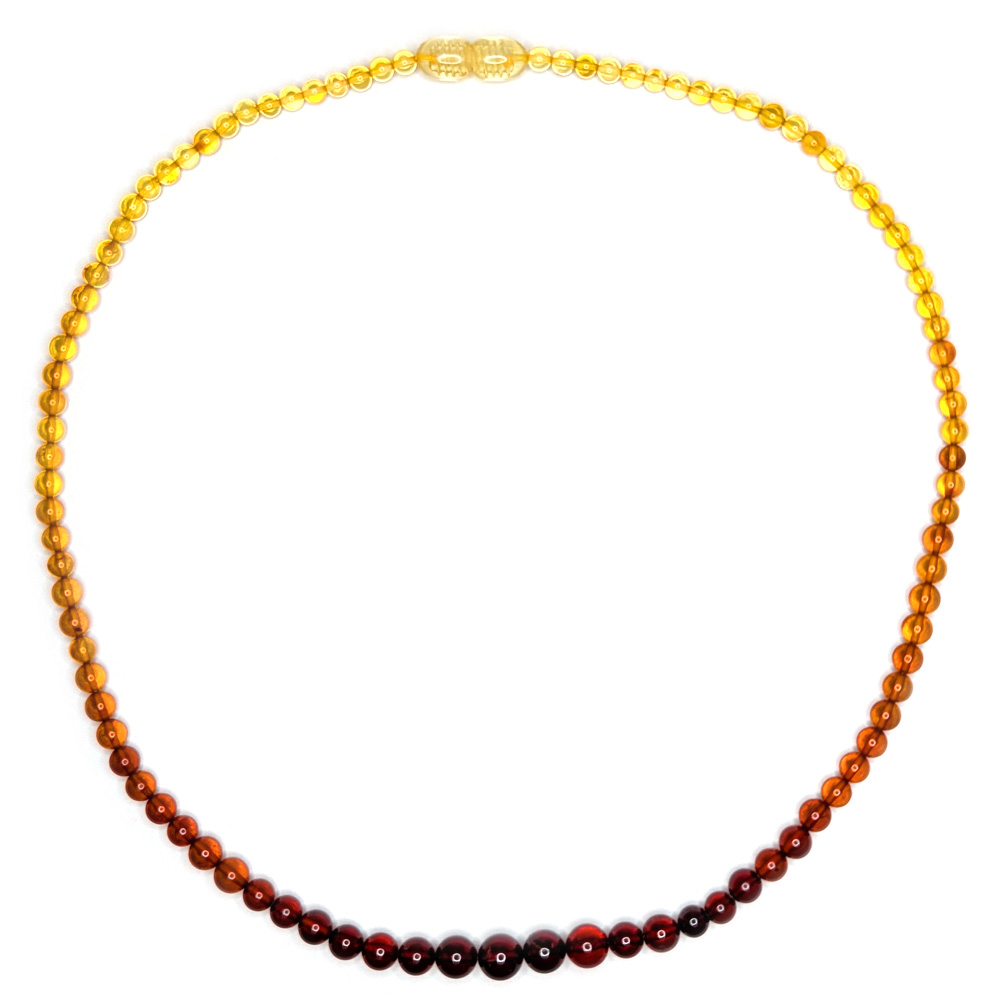 Amber Round Bead Necklace, Multicolor Amber Round Bead Necklace, Multicolor