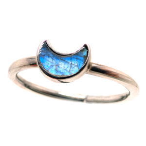Rainbow Moonstone Crescent Moon Sterling Silver Ring Rainbow Moonstone Crescent Moon Sterling Silver Ring