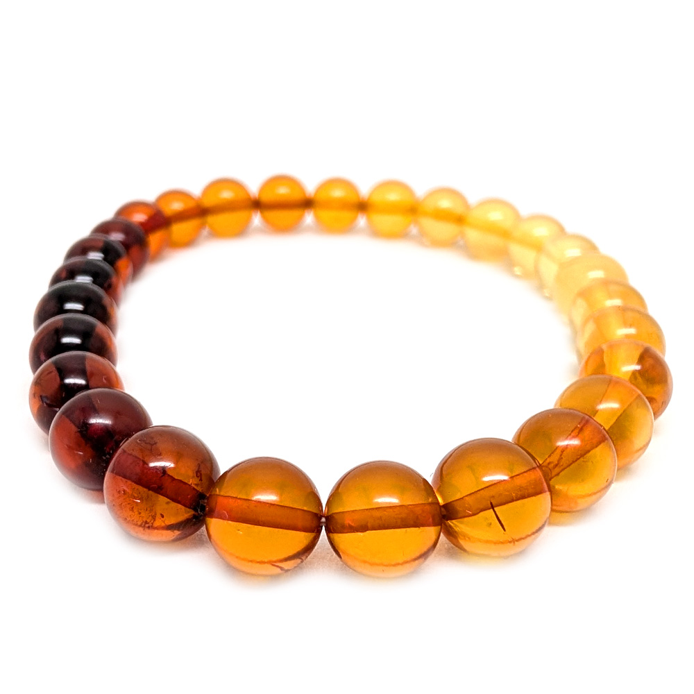 Amber Round Bead Stretch Bracelet, Multicolor Amber Round Bead Stretch Bracelet, Multicolor - Image 2
