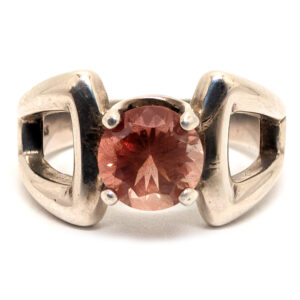Oregon Sunstone Round Faceted Sterling Silver Ring; size 5 3/4