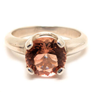 Oregon Sunstone Round Faceted Sterling Silver Ring; size 6